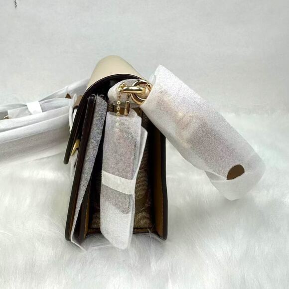 Coach Morgan Shoulder Crossbody Bag Blocked Signature Canvas In Khaki NWT CR332 - Picture 11 of 12